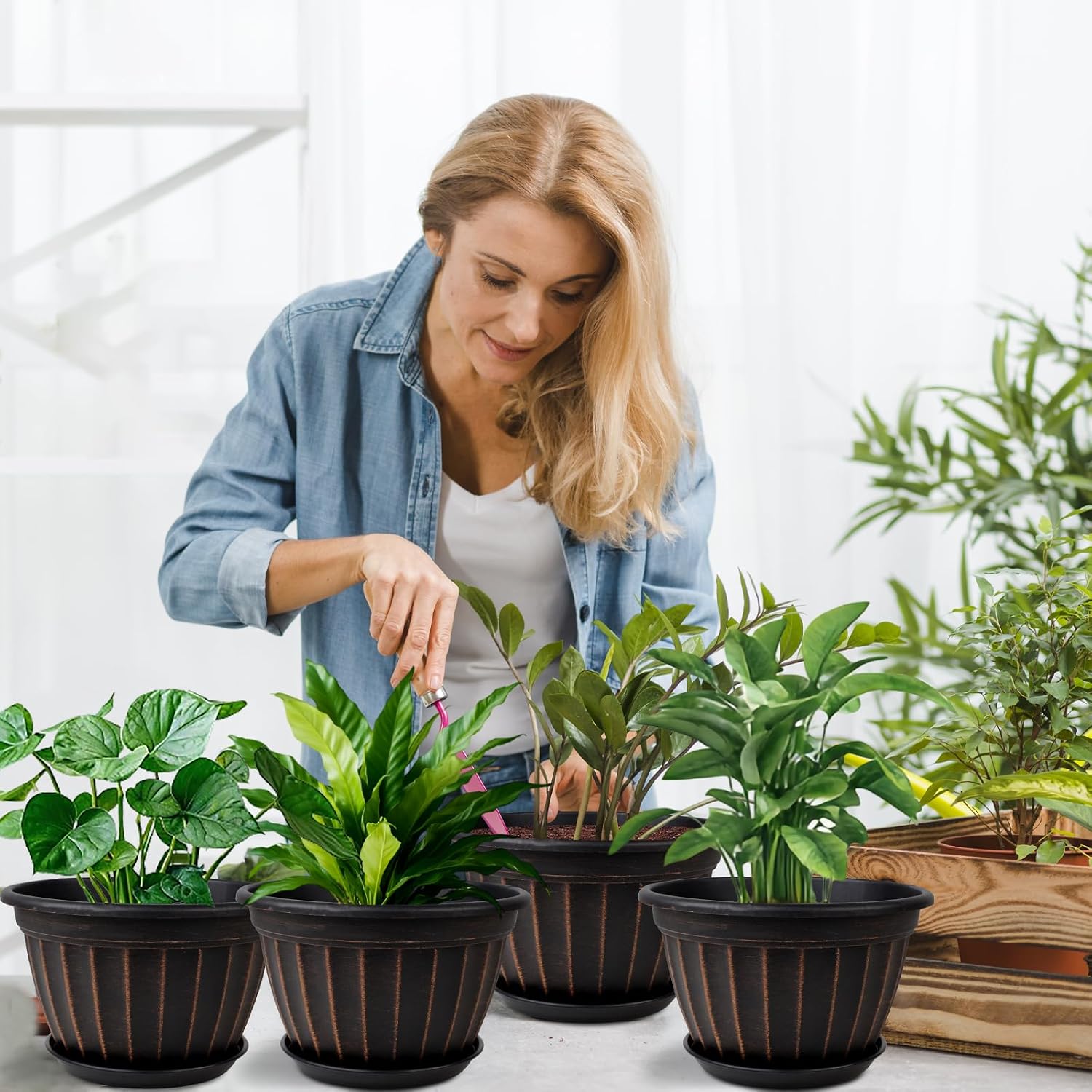 10 Inch Plant Pots,4 Pack Flower Pot,Planters Pot with Drainage Hole | Modern Planters for Outdoor Plants with