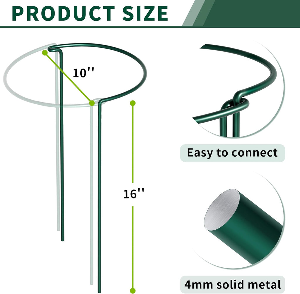 10 Pack Peony Cages and Supports, 10" (W) x 16"(H) Plant Support, Heavy-Duty Metal Plant Support Stakes, Plant Stakes