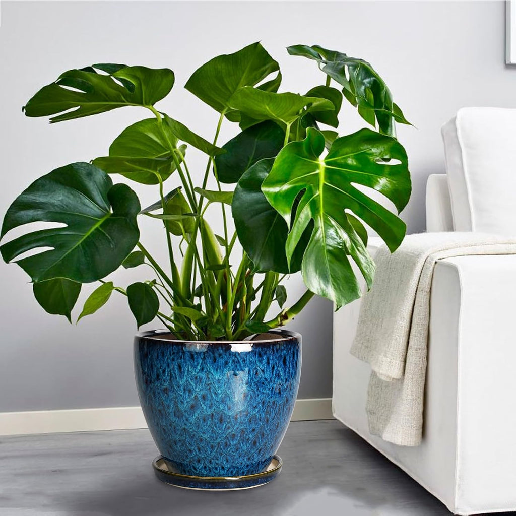 10 Inch Ceramic Planter Pot Round Plant Pot for Indoor Plants Outdoor Large Flower Pot with Drainage Hole and Saucer