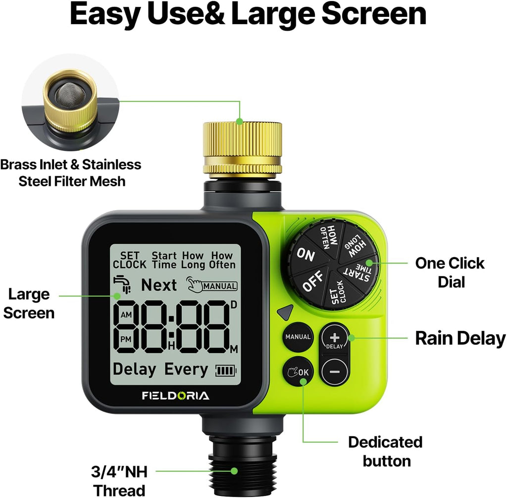 Sprinkler Timer, Brass Inlet Programmable Watering Timer for Garden Hose Fits 3/4” US Faucet, Outdoor Soaker Hose Timer