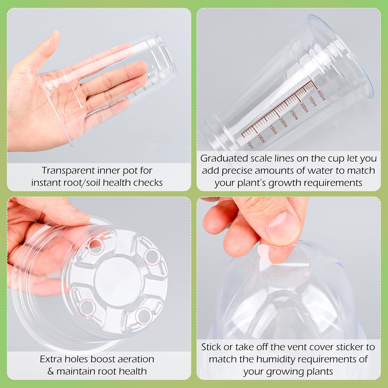 30 Pack 4" Self Watering Propagation Pots, Seed Starter Cups with Dome | Large Dual-Layer Clear Pots, Vent Dome