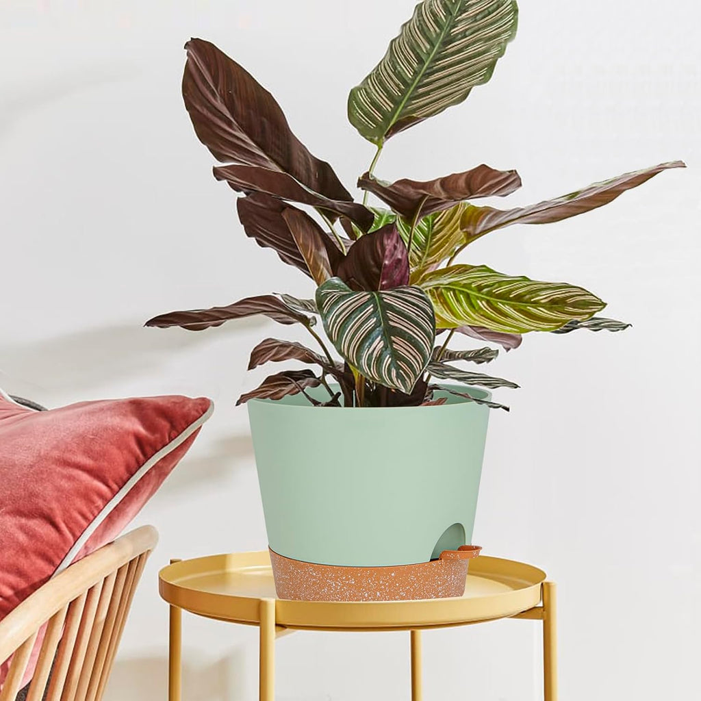 SwinDuck 12inch Large Self Watering Plant Pot, Plastic Cylinder Planter with 60Oz Deep Reservoir and Saucer for Indoor