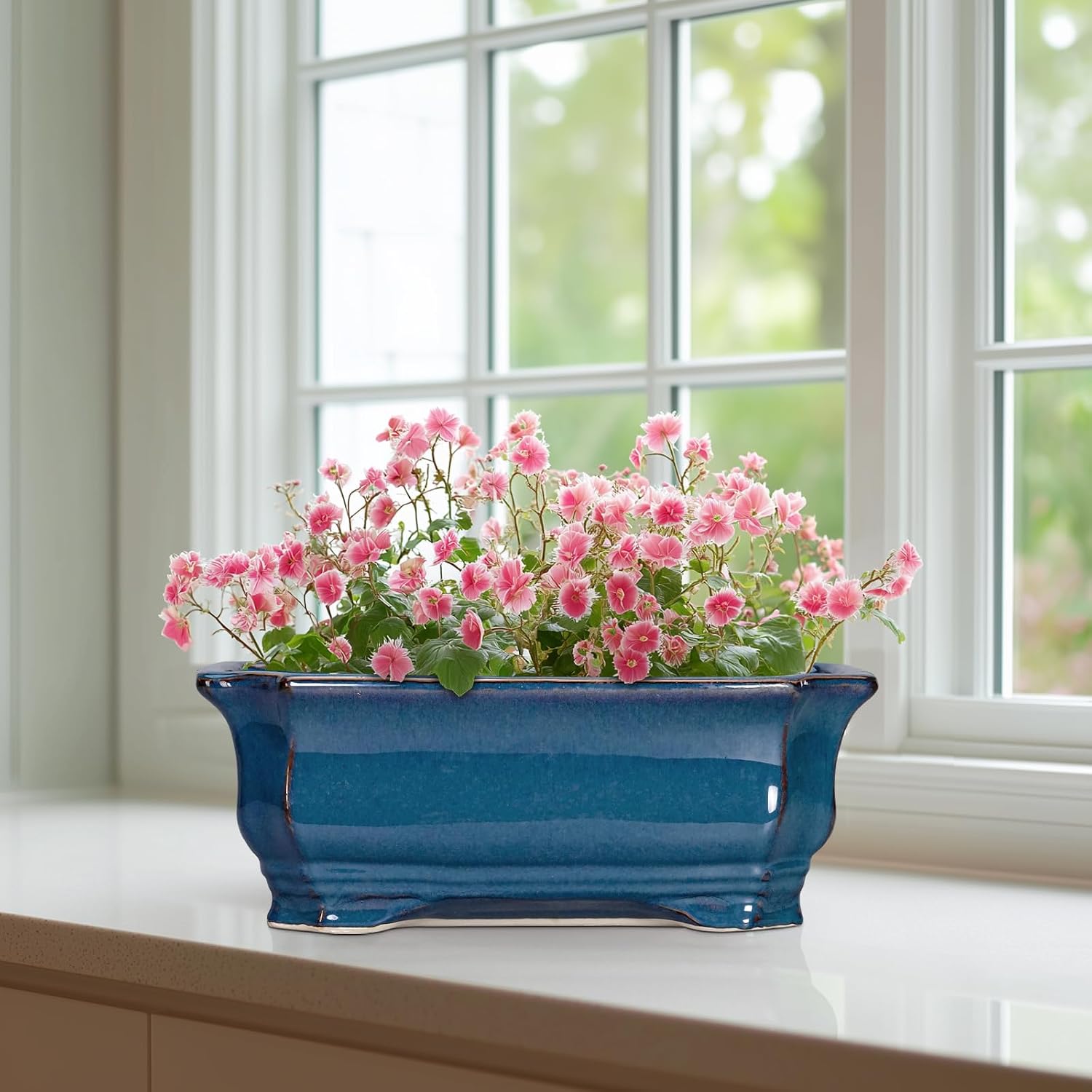 Bonsai Pots 11.6 Inch - Ceramic Succulent Pots with Drainage Hole, Rectangular Planter for Indoor Outdoor, Decorative