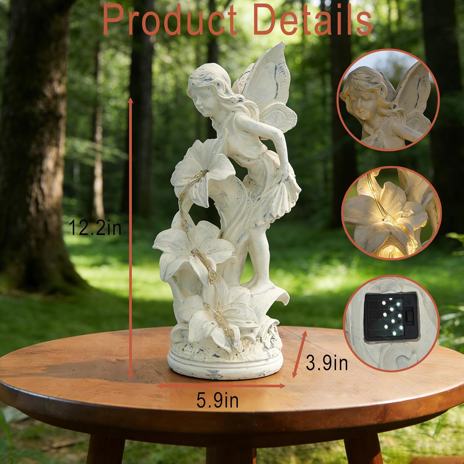 Angel Figurines Garden Statue with Solar Powered Light 12.2IN | Resin Angel Statue Decor for HOME Patio Lawn Yard