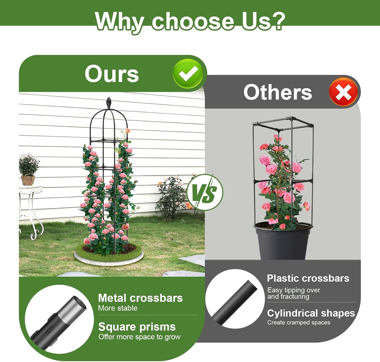 2 Pack Garden Obelisk Trellis, 70" Tall Plant Support for Climbing Vine, Metal Covered Plastic Coating Rustproof Heavy