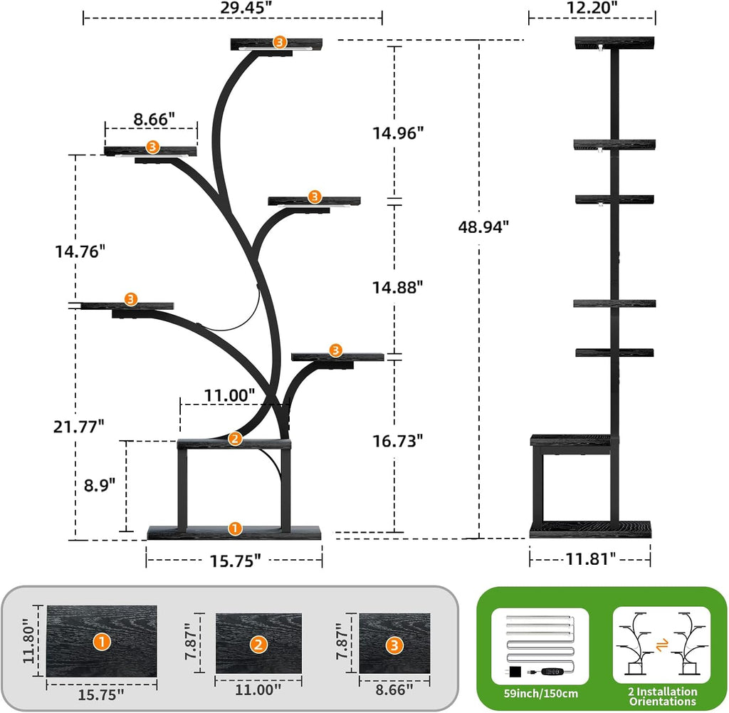 BACEKOLL Plant Stand Indoor with Grow Light, 7 Tier 49" Lighted Plant Shelf | Tree-Shaped Tall Holder with Full