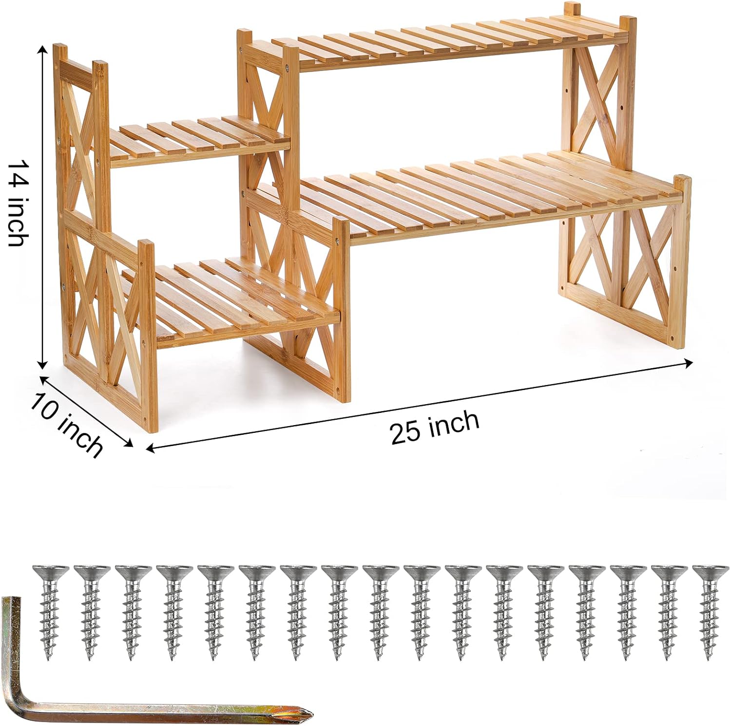 Lawei 2 Tier Bamboo Tabletop Plant Stand, Adjustable Flower Pot Holder Shelf Planter Display Stand, Small Desktop