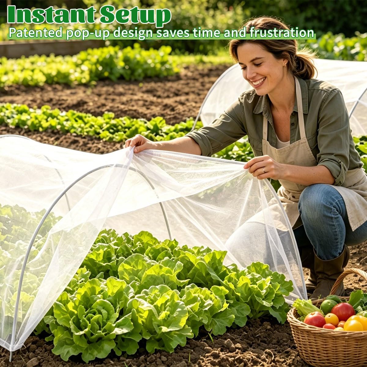 Pop Up Raised Garden Bed Cover, 4 Feet Plant Protection Mesh | Foldable Row Cover Tunnel Net with Stakes for