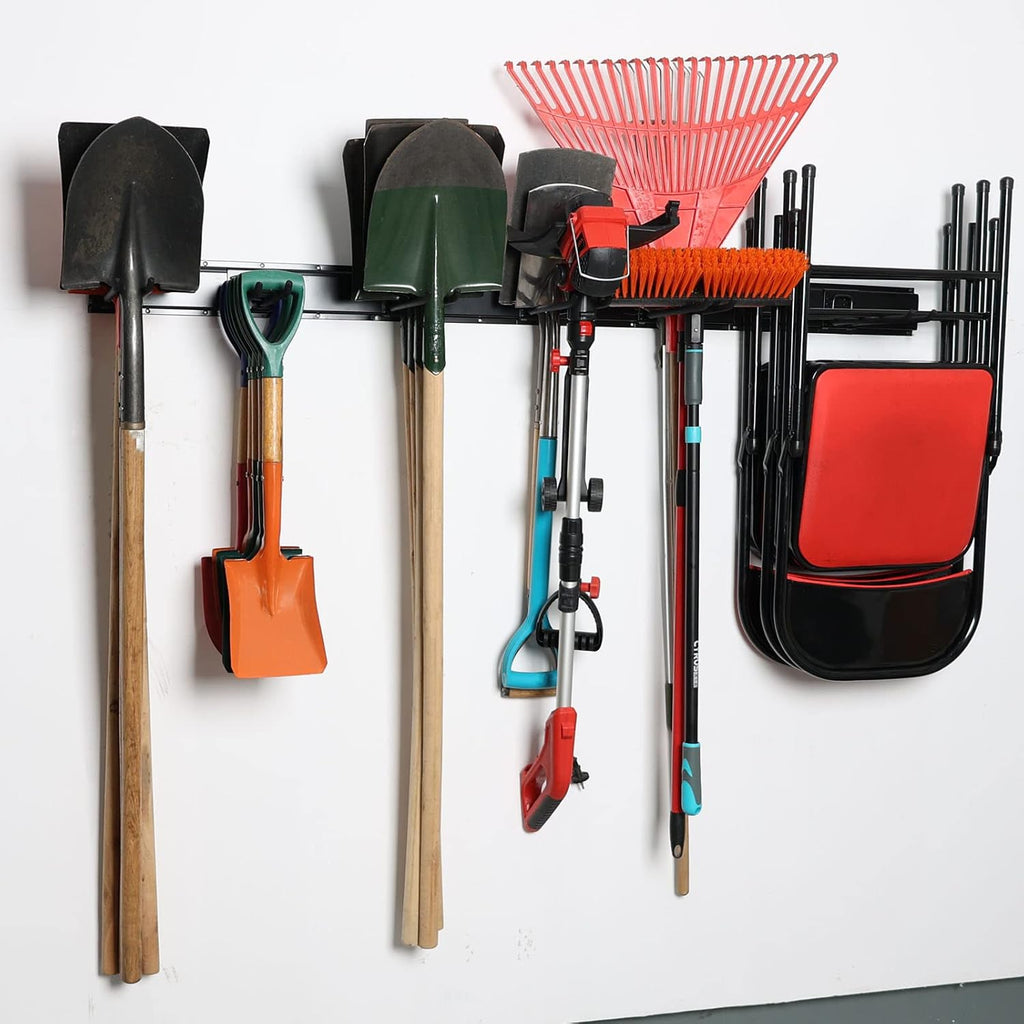 Wallmaster Garage Storage Organization Wall Mount, Garden Tool Rack Organizer Heavy Duty Folding Chair Hangers with 6