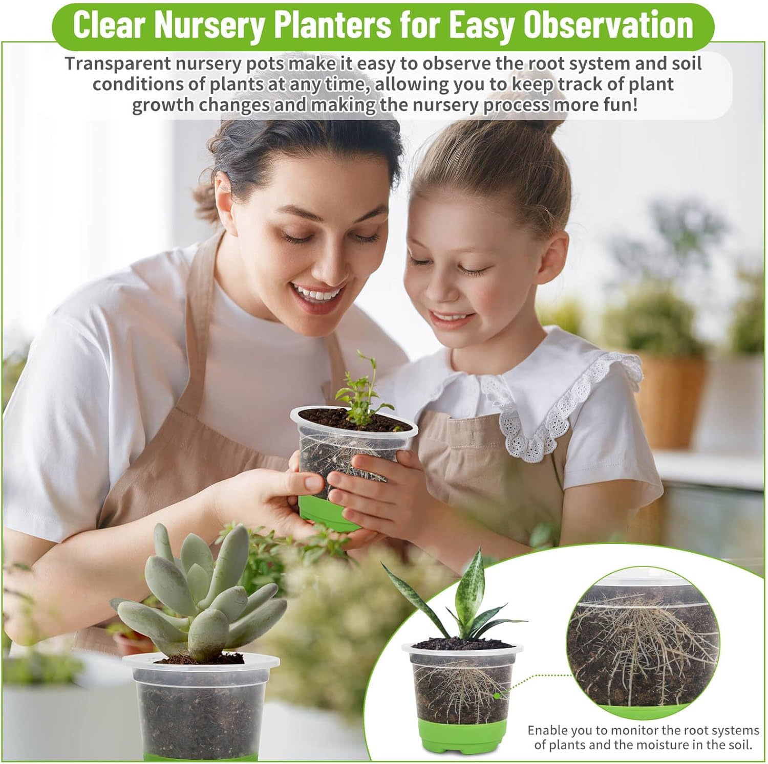 Caffox 57PCS Reusable Seed Starter Kit Includes 26 Packs 4" Clear Nursery Pots with Silicone Base, Repotting Mat