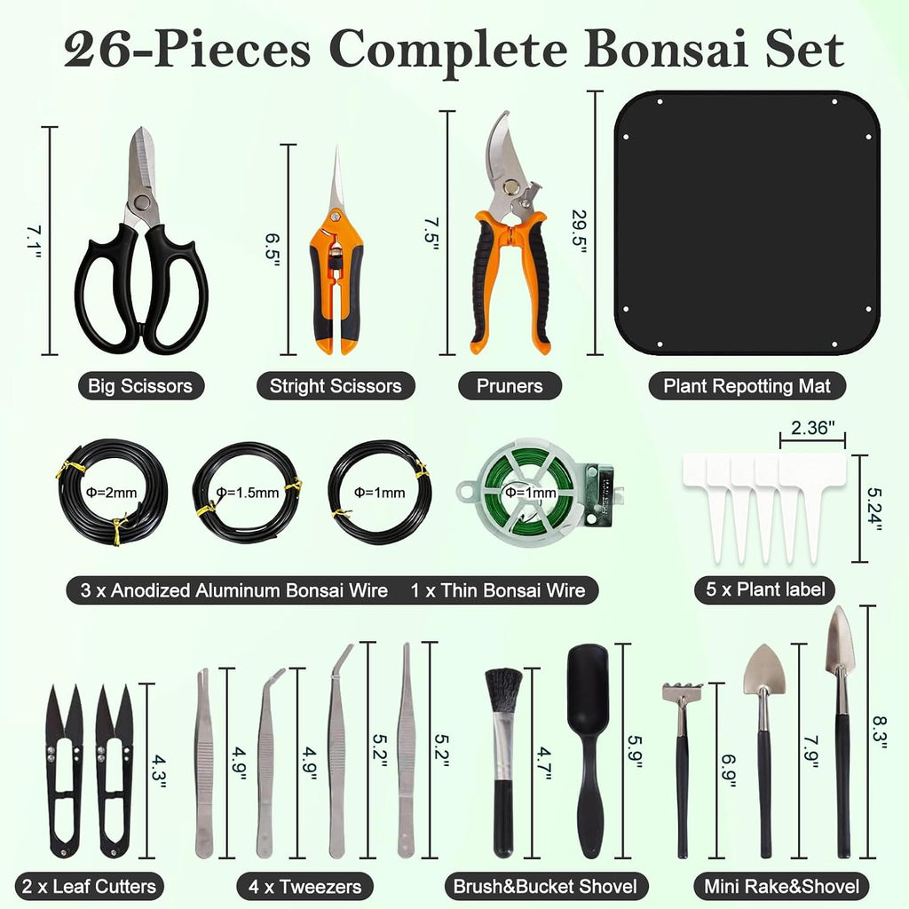 Bonsai Tools Set, 26 Pcs Garden Tools Set for Beginner, Includes Bonsai Wire Kit, Pruning Shears, Plant Mat, Bonsai