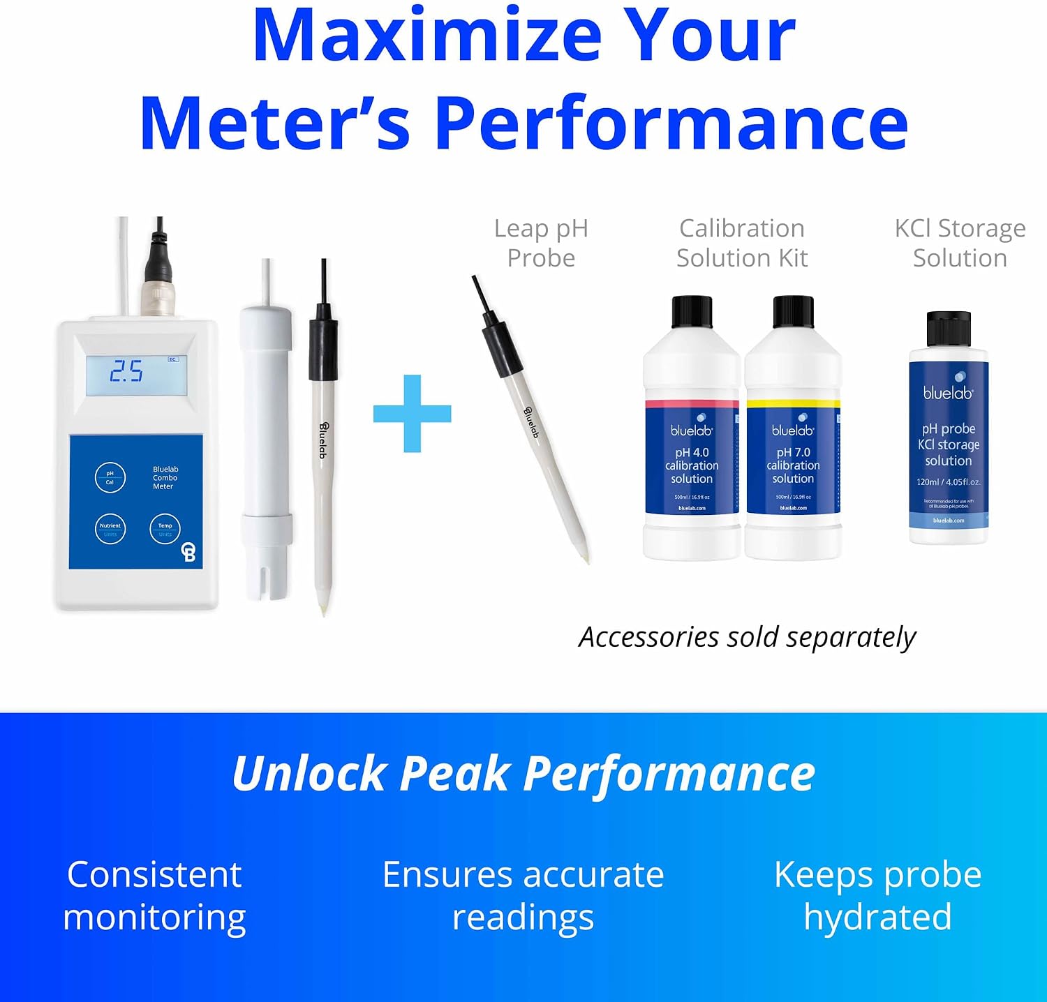 Bluelab METCOMPLUS Combo Meter Plus for pH, Temperature, and Conductivity in Water and Soil with Easy Calibration