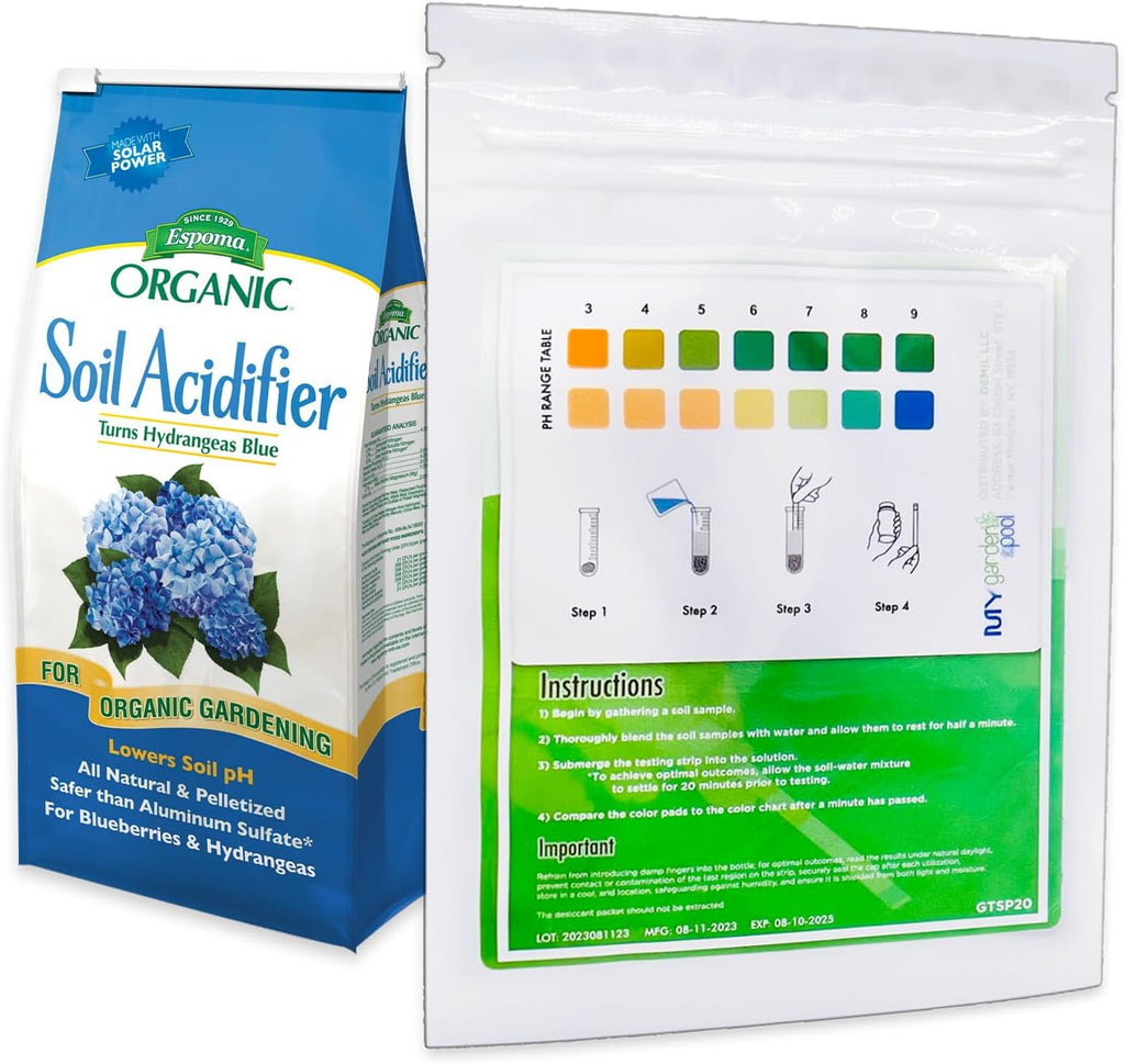 Espoma Organic Soil Acidifier 6 lbs Bag With My Garden Pool PH Test Strips 20 ct. - Acidify, Enhance Hydrangea Color