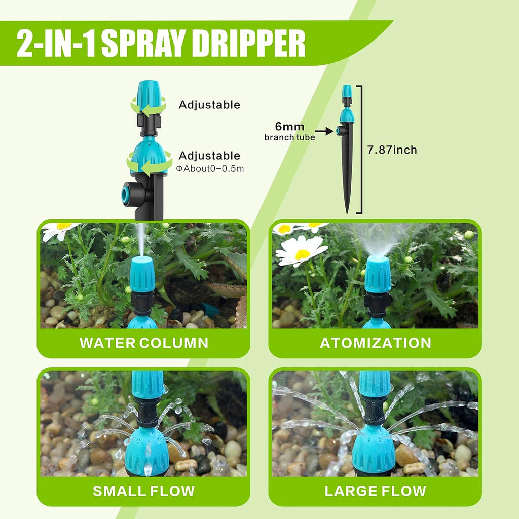 Drip Irrigation System 98ft, Fast Connect Automatic Irrigation Kit with 12mm, 6mm Blank Distribution Tubing and