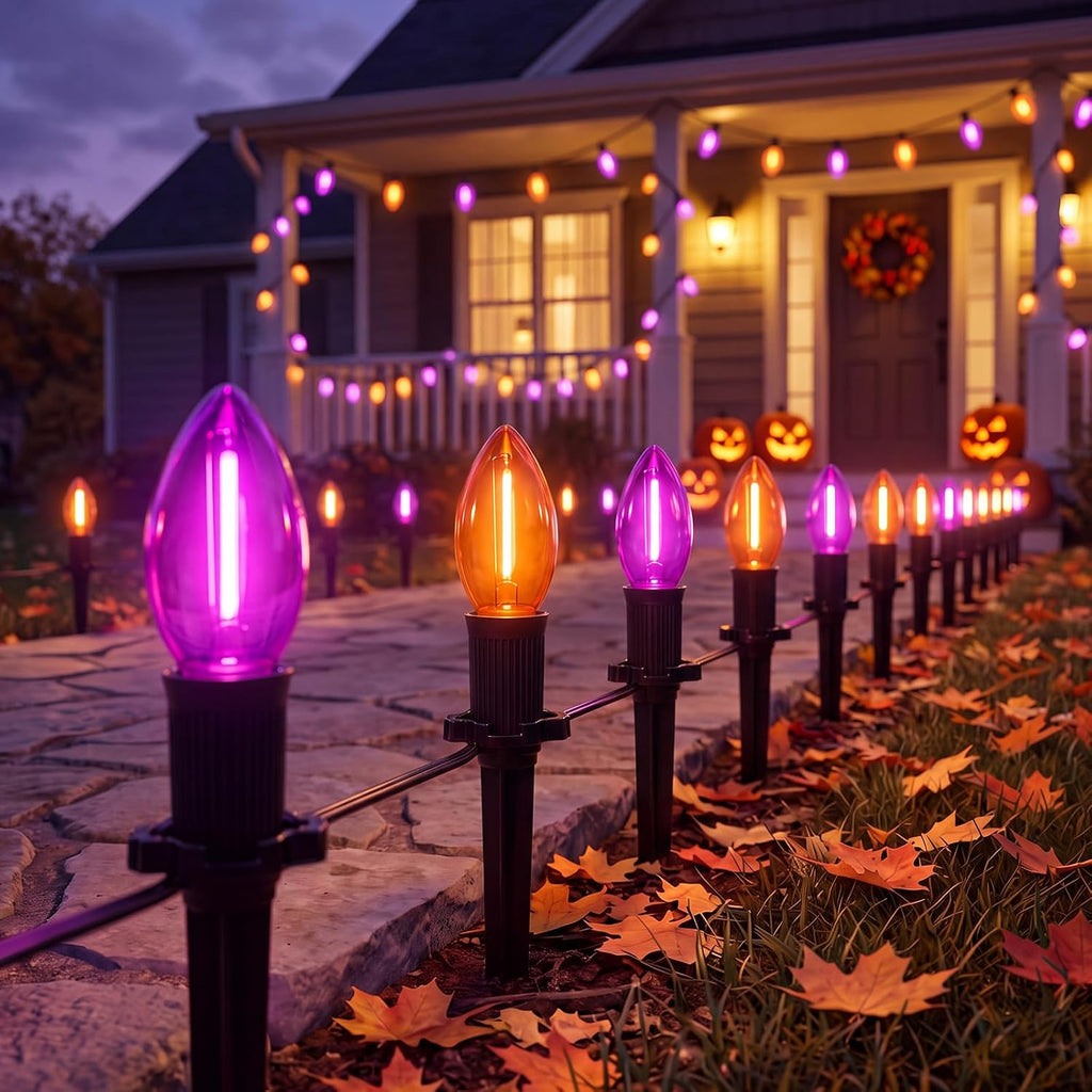 10 Pack Halloween Pathway Lights Outdoor, Orange & Purple LED Stake Lights