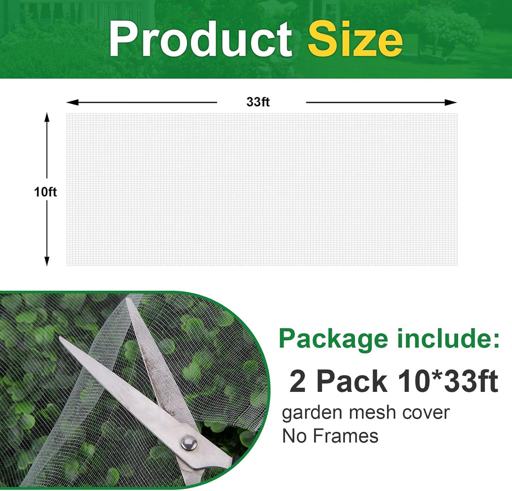 NONMON Garden Netting, 2 Pack 10x33FT Ultra Fine Mesh Insect Netting | Pest Barrier Protection Plant Row Cover Mosquito