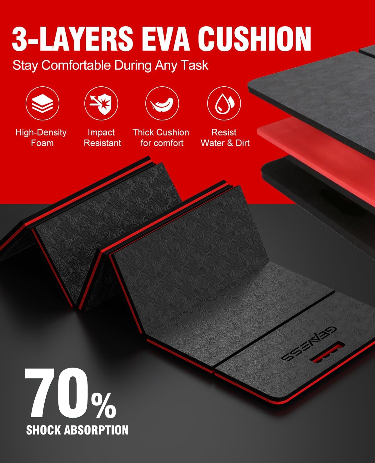 Foldable Foam Kneeling Pad, Mechanic Mat for Ground, 47.2"x15.7"x1.1" | for Gardening, Work, Repairing, Garage, Handle