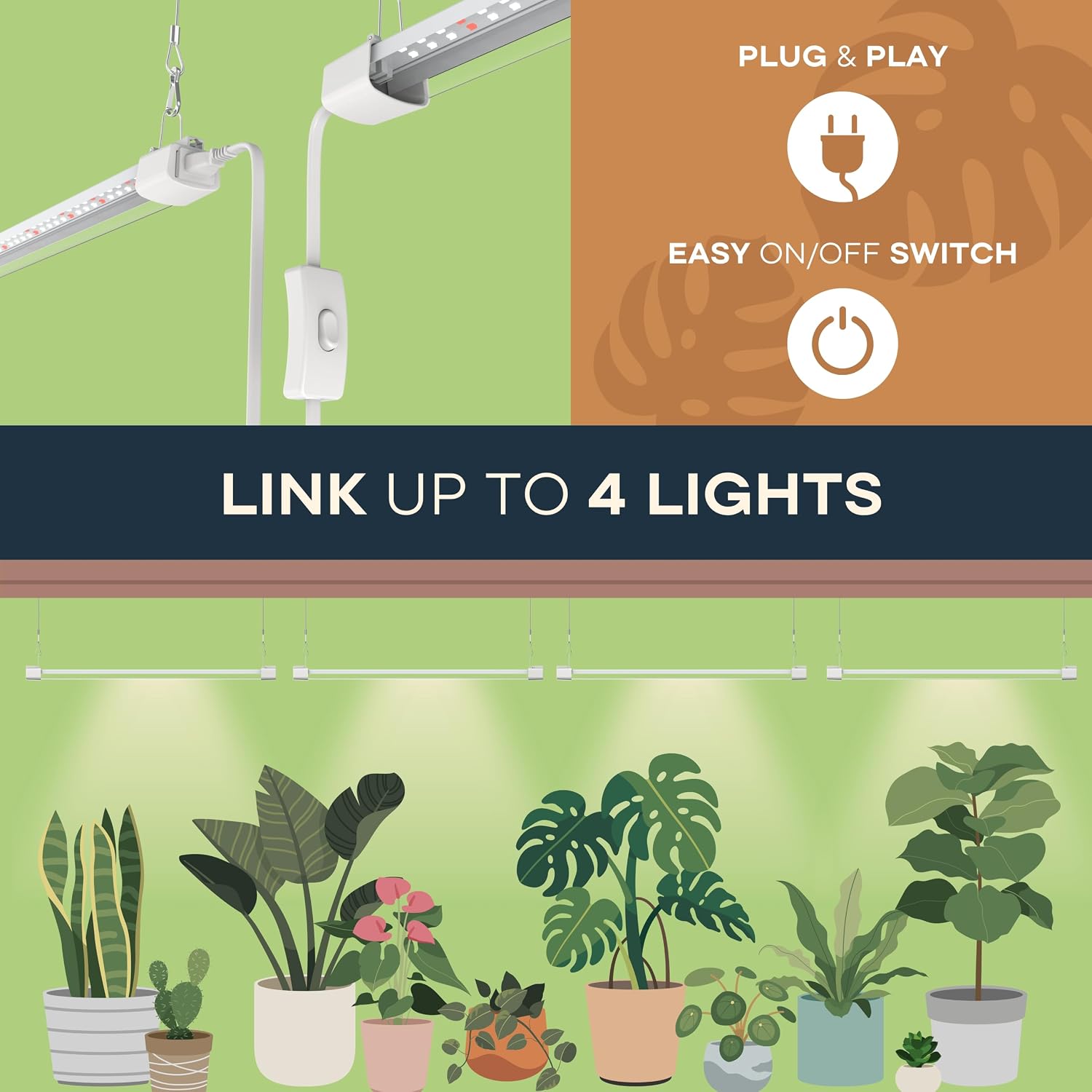 LED Grow Light 4FT Full Spectrum Compact Linkable Lighting Fixture for Indoor Greenhouse Year Round Plant Seedlings