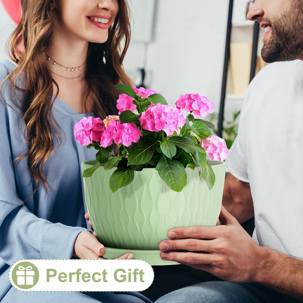 WSMKSZ 12 Inch Large Plant Pots for Indoor or Outdoor Plants, Wide Water Ripples Flower Pots with Drainage Holes &