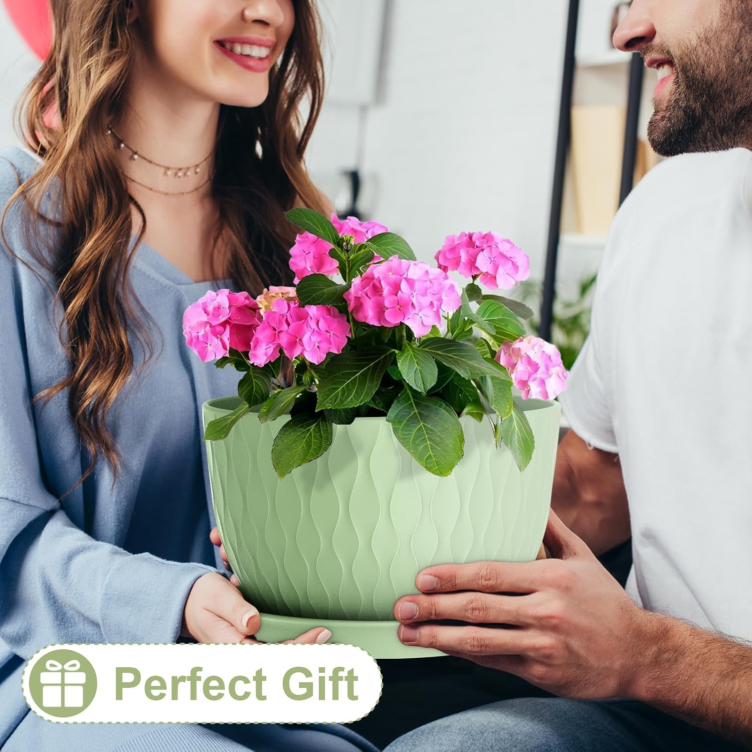 WSMKSZ 12 Inch Large Plant Pots for Indoor or Outdoor Plants, Wide Water Ripples Flower Pots with Drainage Holes &