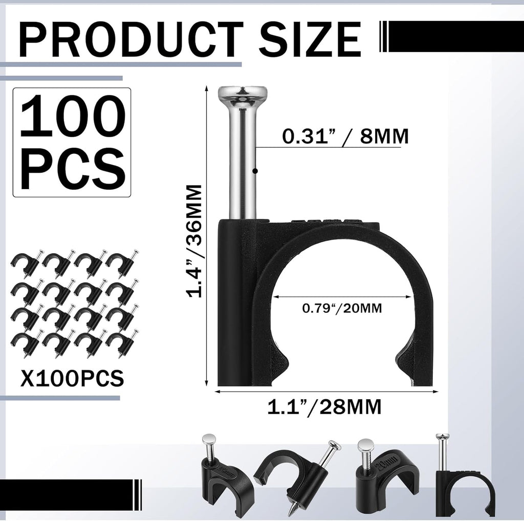 100 Pcs Drip Irrigation Tubing Mounting Clips, 1/2" and 5/8", Black | Secure Drip Line to Wood, Metal Nail Install