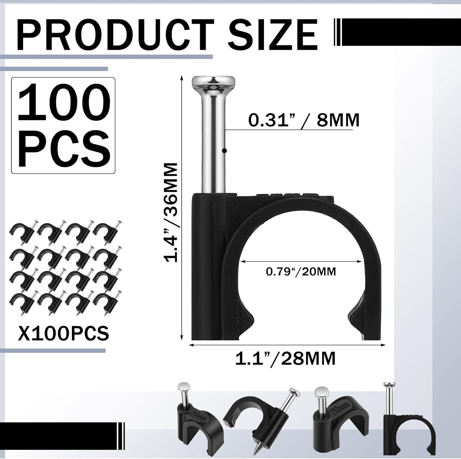 100 Pcs Drip Irrigation Tubing Mounting Clips, 1/2" and 5/8", Black | Secure Drip Line to Wood, Metal Nail Install