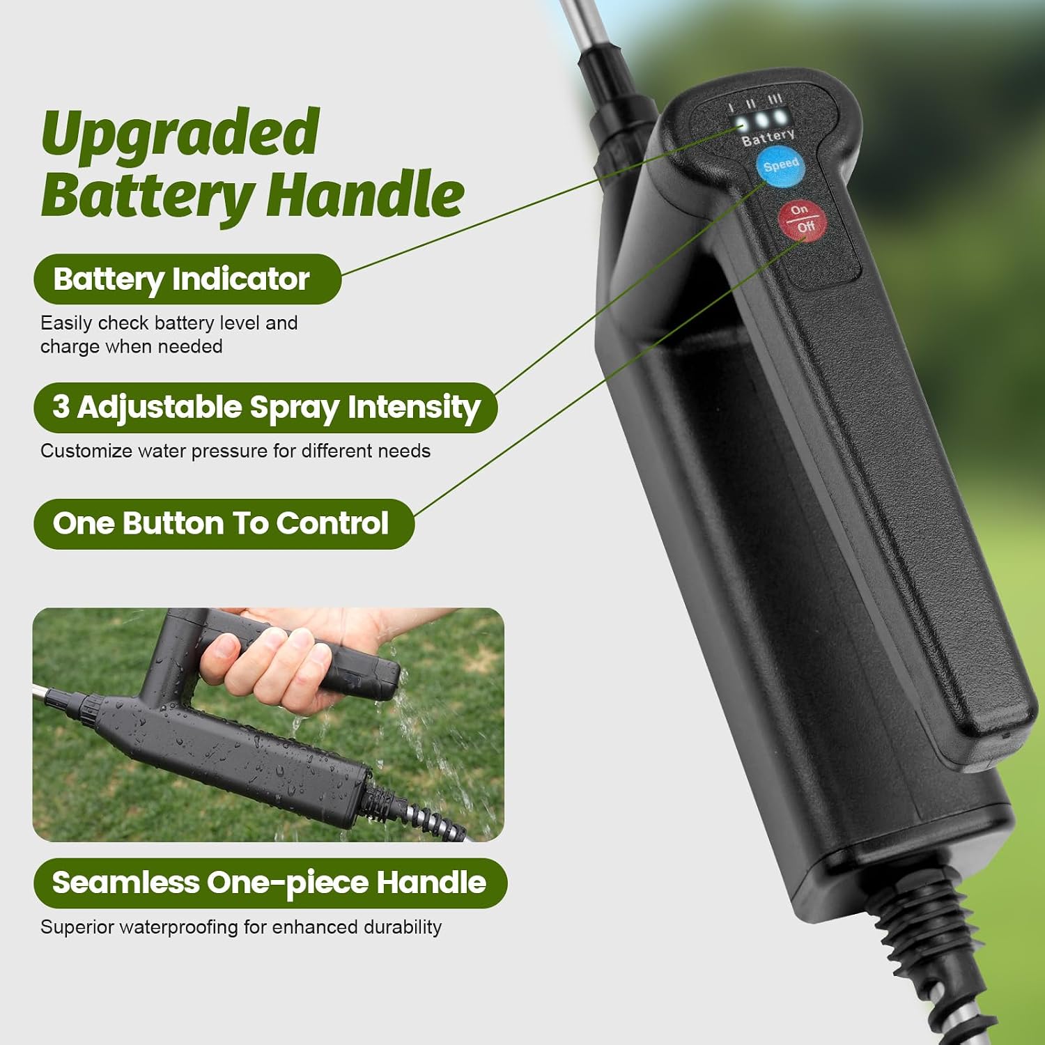 Battery Powered Sprayer Wand with 32.8FT Extended Hose, Electric Garden Sprayer with 3 Speeds & Battery Indicator, 4
