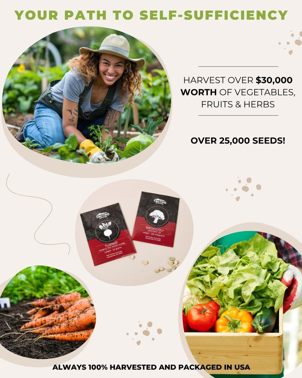 Tactiko Vegetable, Herb and Fruit Seed Kit | 50 Varieties | 37,000+ Non-GMO