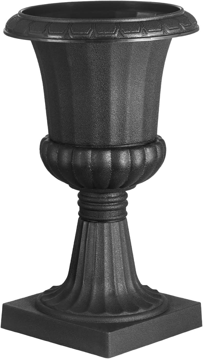 VEVOR Plastic Urn Planters, 15.8 x 26.4 Inch, 2 Pack Black Classic Flower Pots Front Porch Planters, Indoor & Outdoor