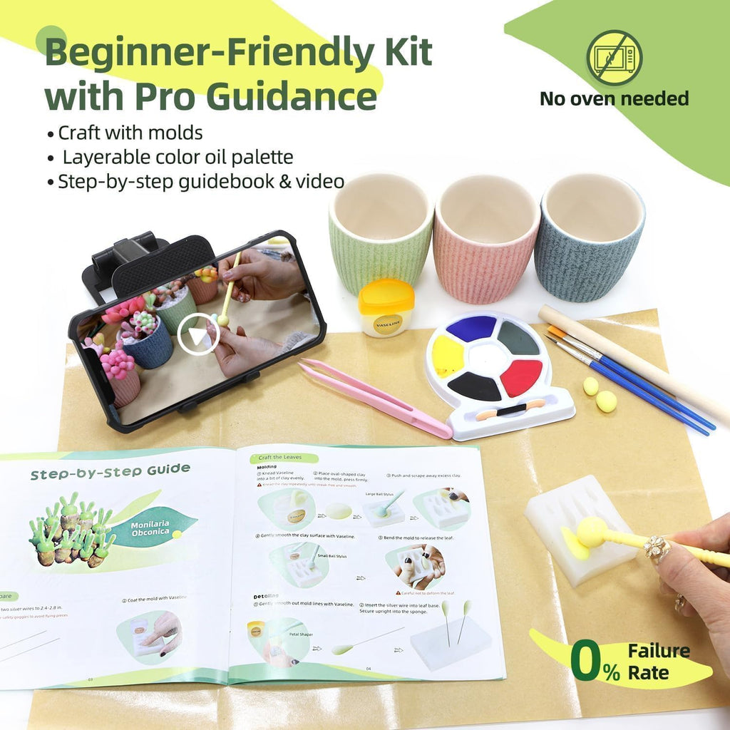 Microland Crafts for Teens Succulents Flower Making Clay Kit Creative Gifts | Crafty Gift w/ Pots & 60+ Tools