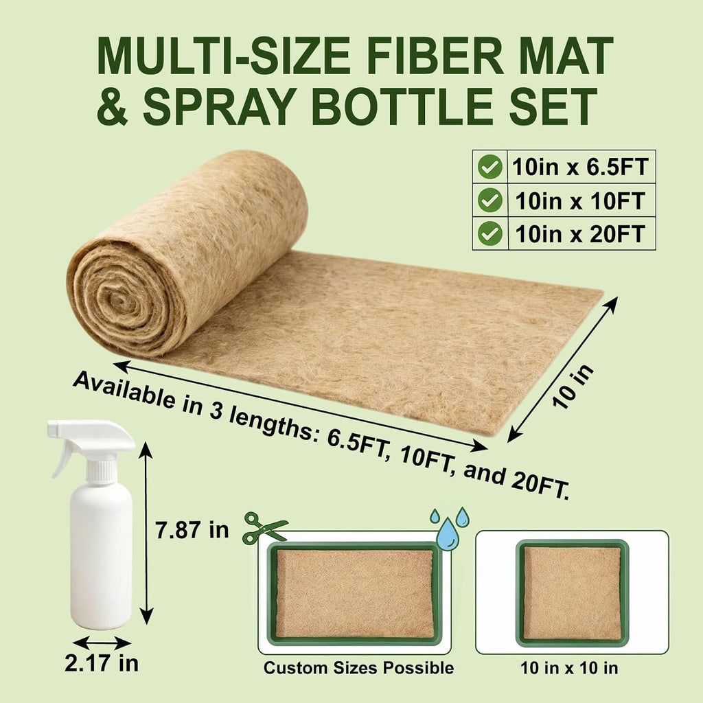 10IN x 20FT Hemp & Jute Microgreen Growing Mat Roll with Spray Bottle | Plant-Fiber Hydroponic Seed Sprouting Pad for
