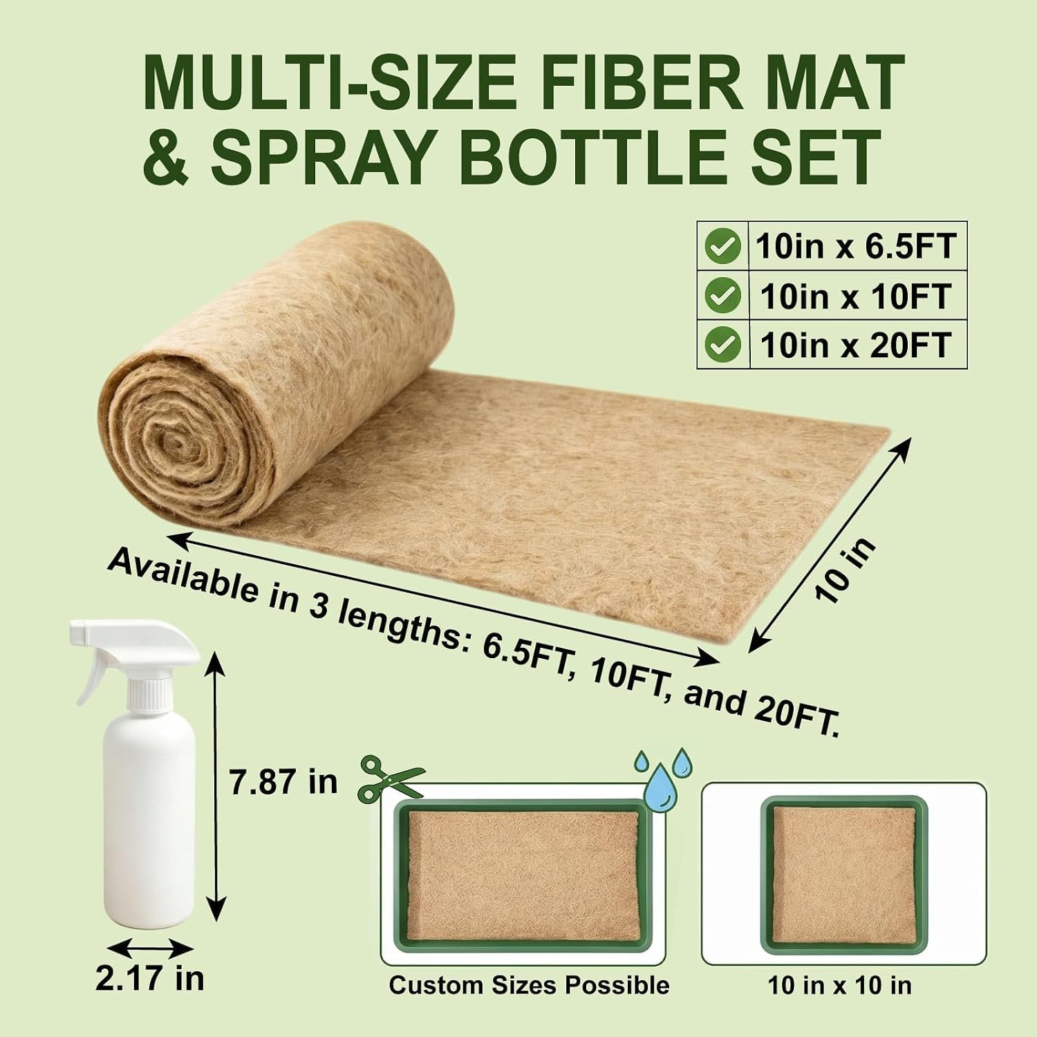 10IN x 20FT Hemp & Jute Microgreen Growing Mat Roll with Spray Bottle | Plant-Fiber Hydroponic Seed Sprouting Pad for