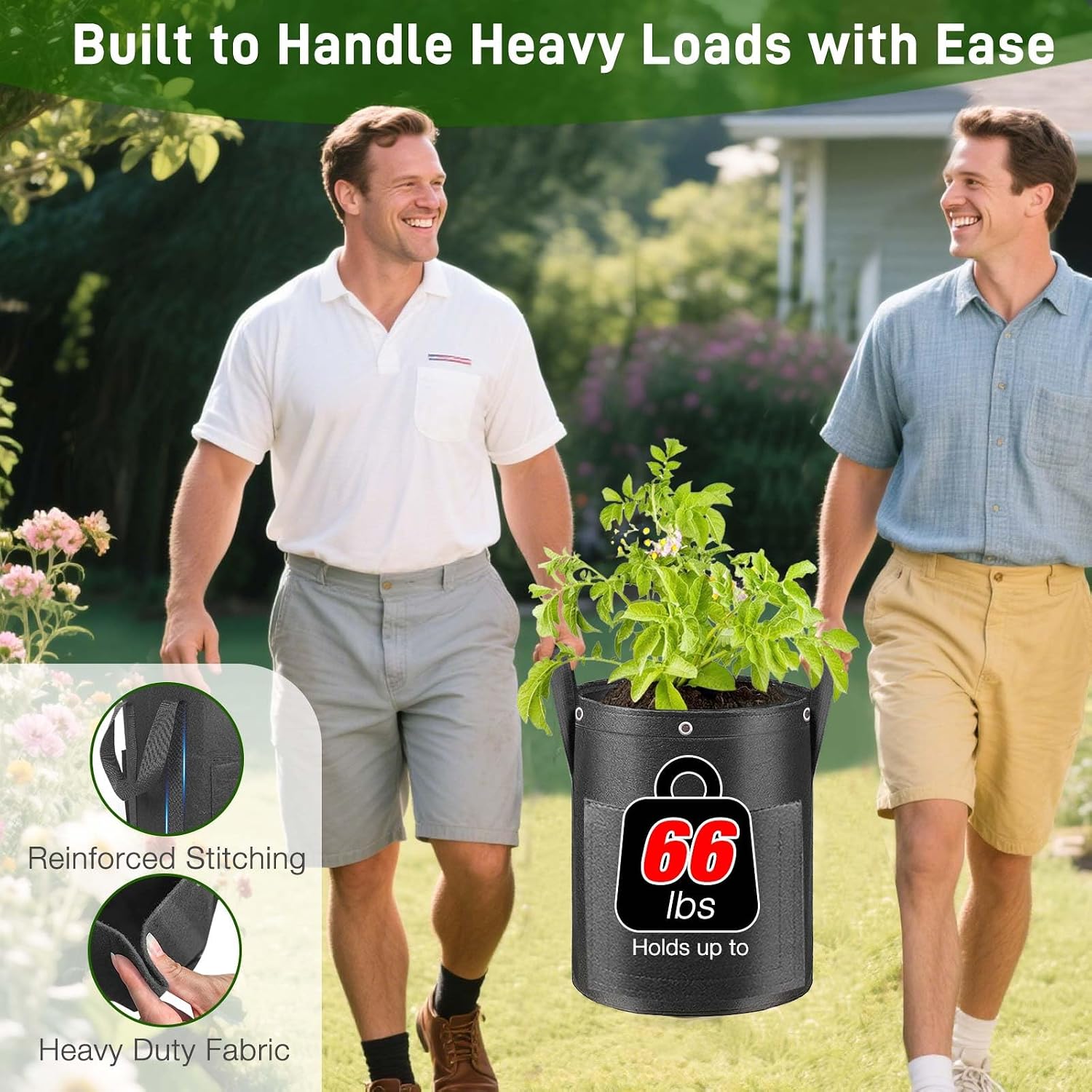 4 Pack Potato Grow Bags 15 Gallon with Harvest & Visible Window Thickened Garden Bags to Grow Vegetables with Handles &