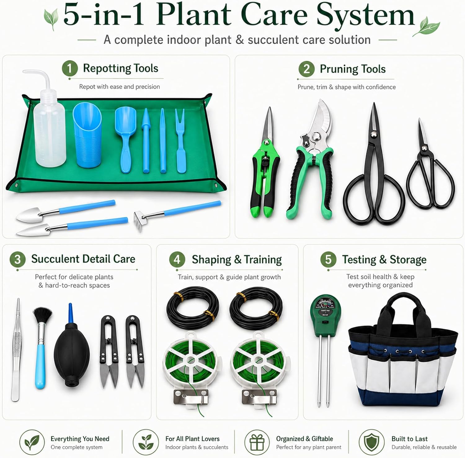 25 Pcs Succulent & Bonsai Tools Set for Beginners, Indoor Plant Care Tool Set with Repotting Mat, Organizer Tote, Soil