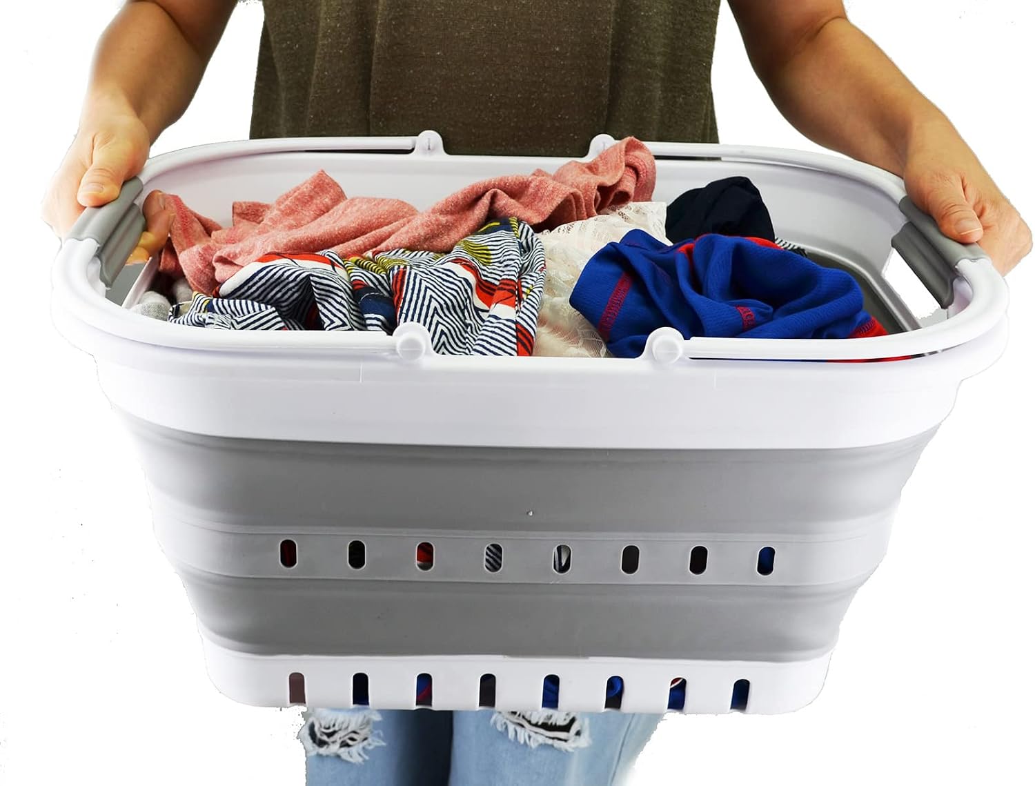 SAMMART 29L (7.6 Gallon) Collapsible Tub with Handle - Portable Outdoor Picnic Basket/Crater - Foldable Shopping Bag