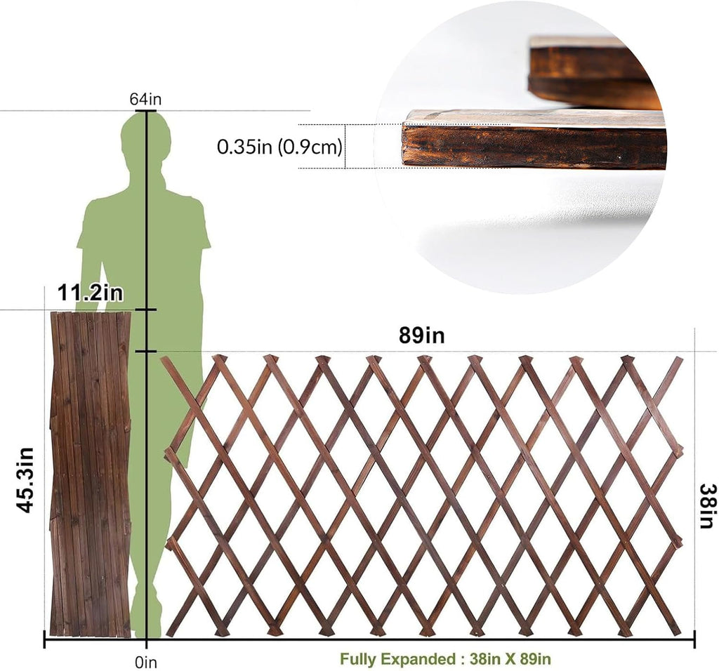 Expandable Garden Trellis, 38" x 89" Large Wooden Lattice Fence Wall Panel Lattice Trellis for Climbing Plants Outdoor