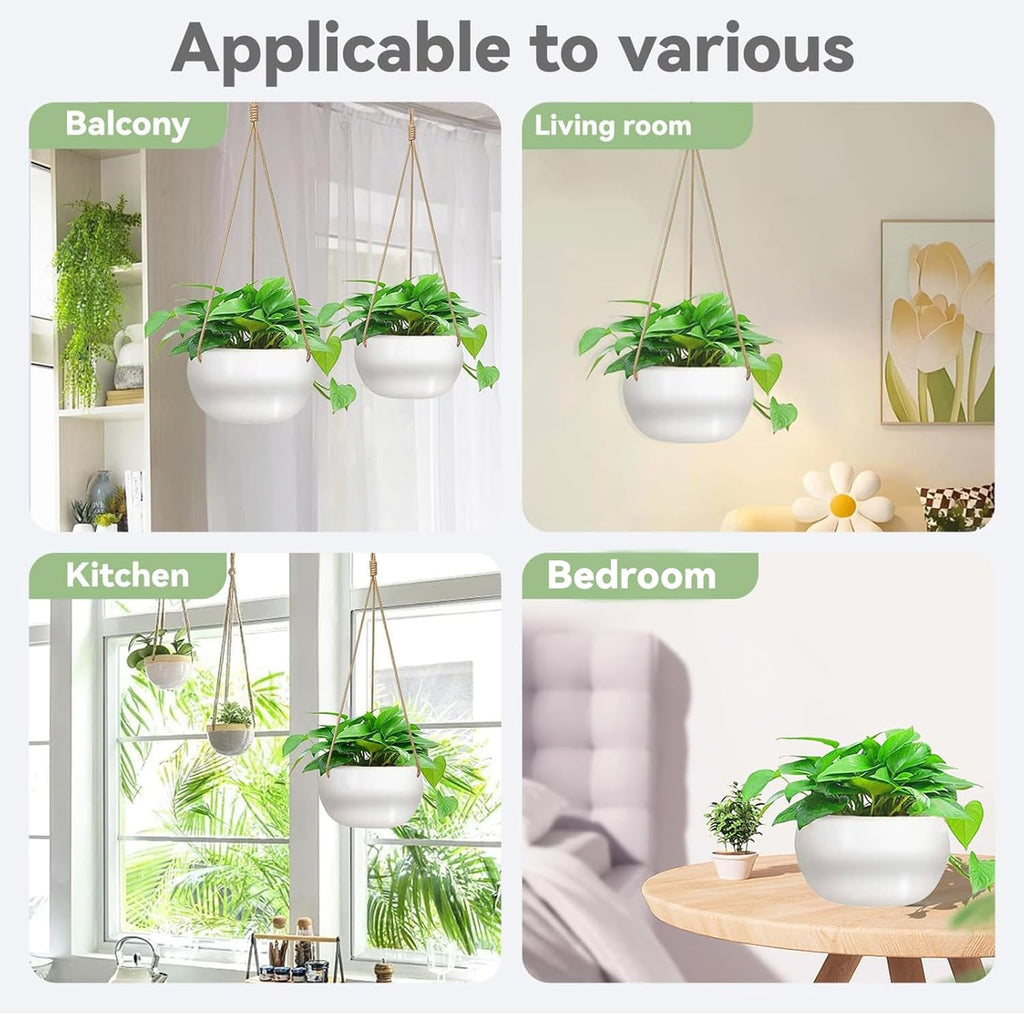 Ceramic Hanging Planters for Indoor Outdoor Plants,8 in Modern Plant Pot Round Porcelain Hanger Basket with Rope