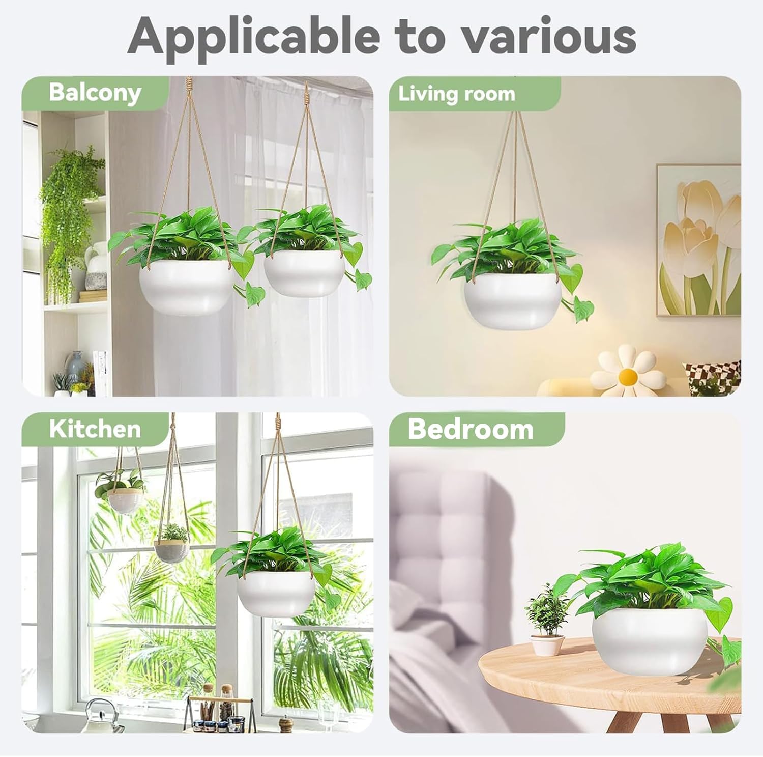 Ceramic Hanging Planters for Indoor Outdoor Plants,8 in Modern Plant Pot Round Porcelain Hanger Basket with Rope