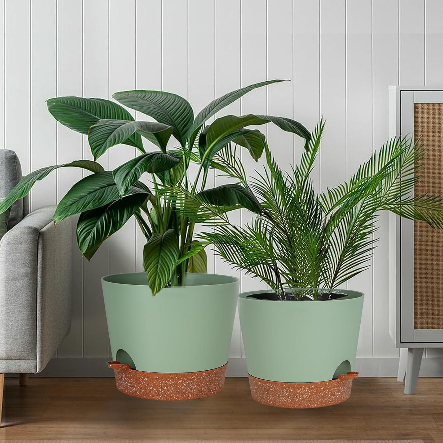 SwinDuck 12inch Large Self Watering Plant Pot, Plastic Cylinder Planter with 60Oz Deep Reservoir and Saucer for Indoor