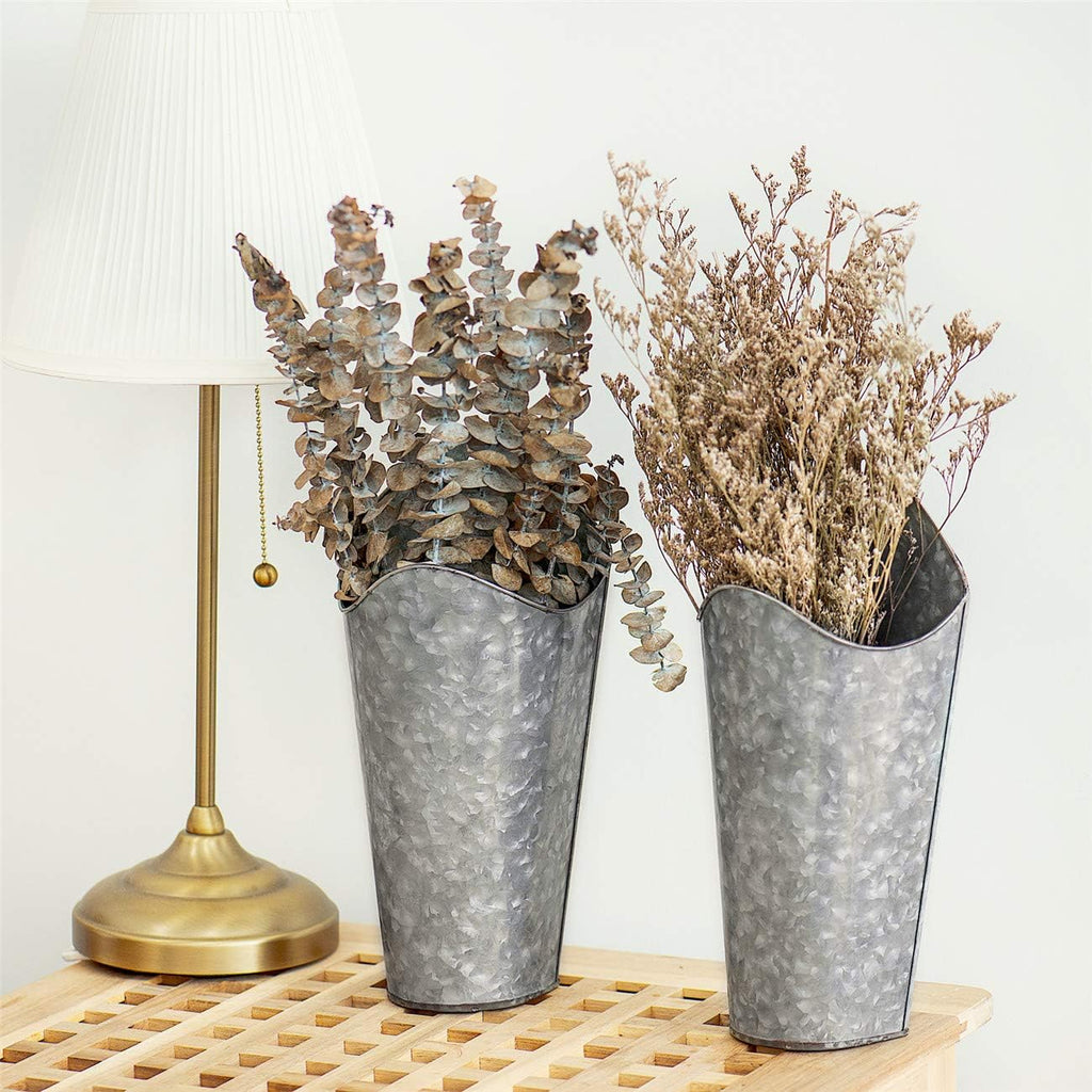 Mkono Metal Wall Planter, Hanging Vase for Flowers Plants, Set of 2, Silver | Rustic Farmhouse Decor, Easy Wall Mount