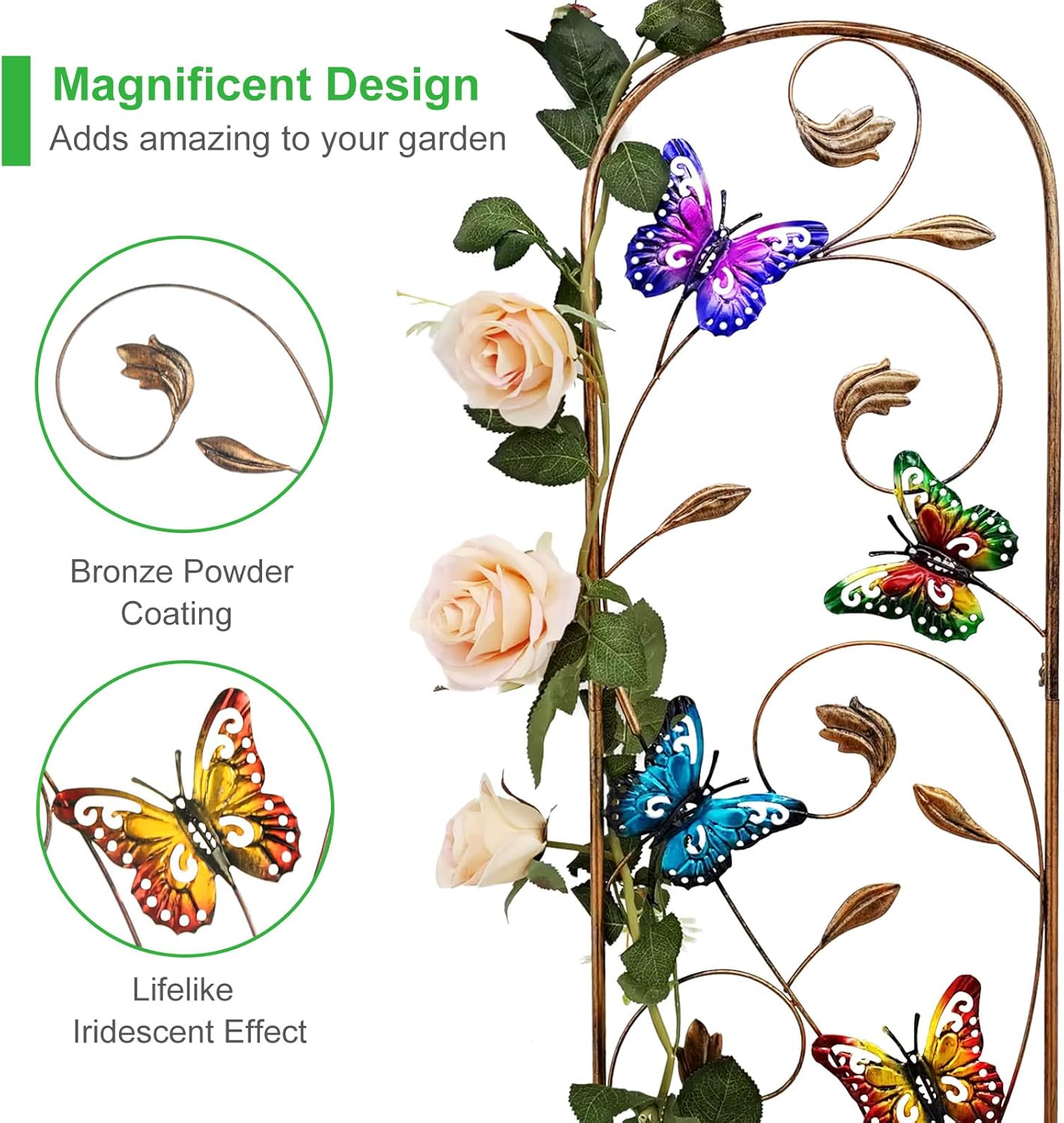 SUNNYPARK Set of 2 Butterfly Metal Garden Trellis for Climbing Plants, Decorative Vegetables Flowers Vine Trellis for