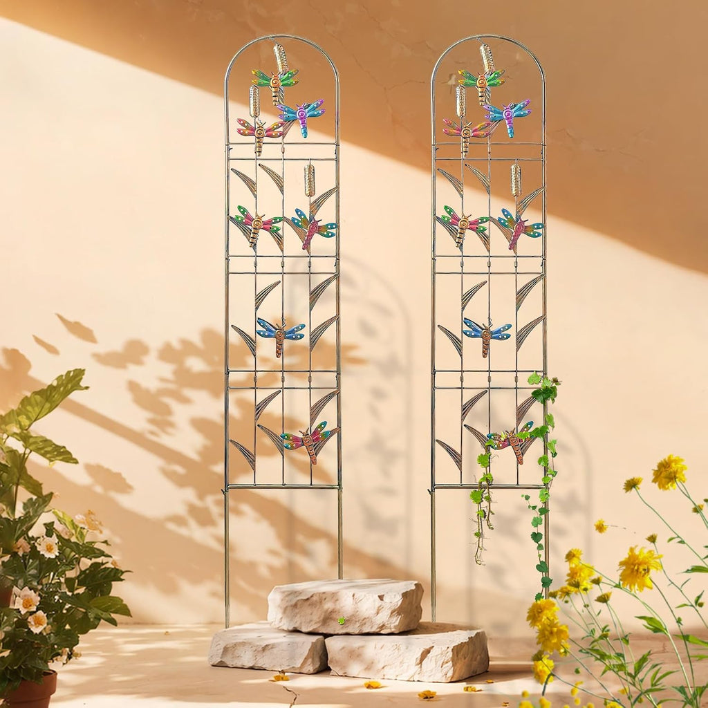 aboxoo 2-Pack Dragonfly Metal Garden Trellis, 60" Decorative Outdoor Fence | For climbing