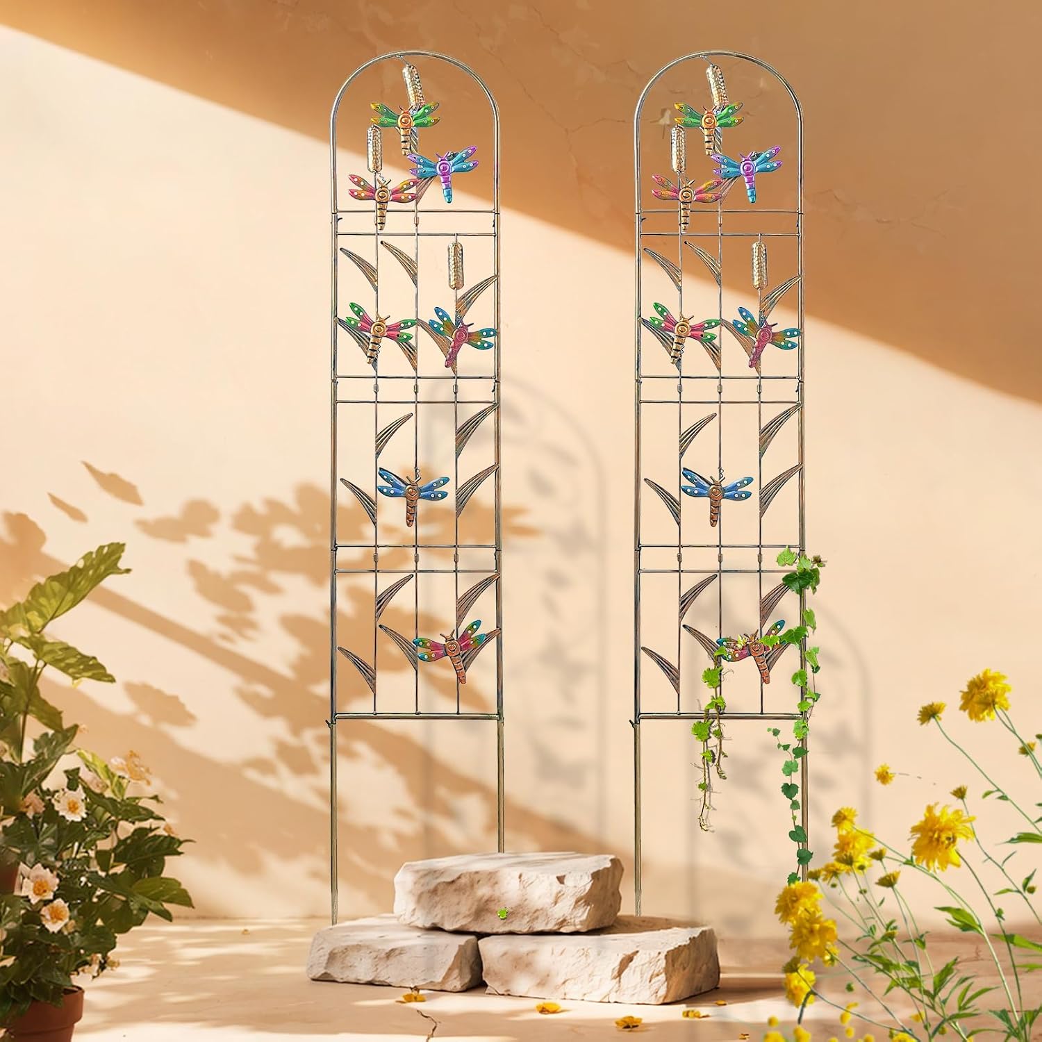 aboxoo 2-Pack Dragonfly Metal Garden Trellis, 60" Decorative Outdoor Fence | For climbing