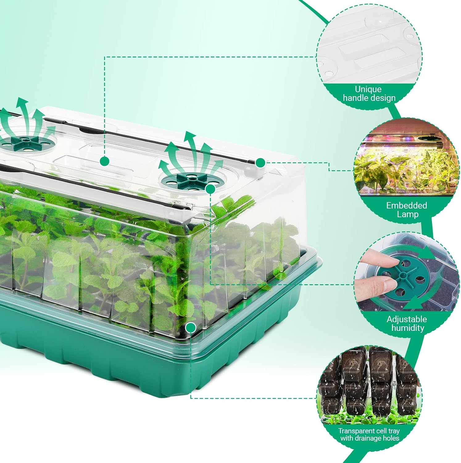 192 Cell Seed Starter Tray with Grow Light, Seed Starter Kit with Adjustable Humidity Dome, Seed Starting Trays Plant