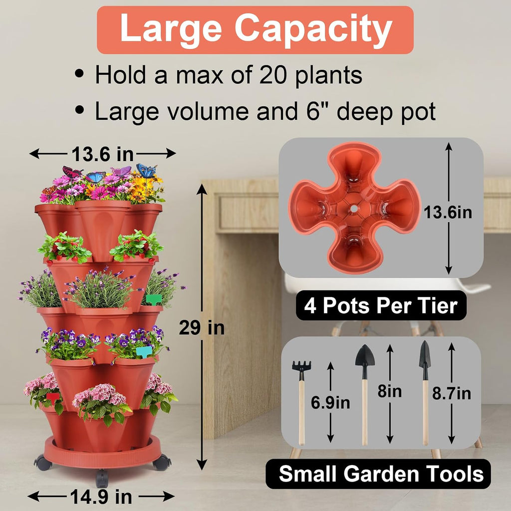 DUNCHATY Stackable Planters 6 Tier Vertical Garden Planting Tower Planters Strawberry, Herb, Flower, and Vegetable