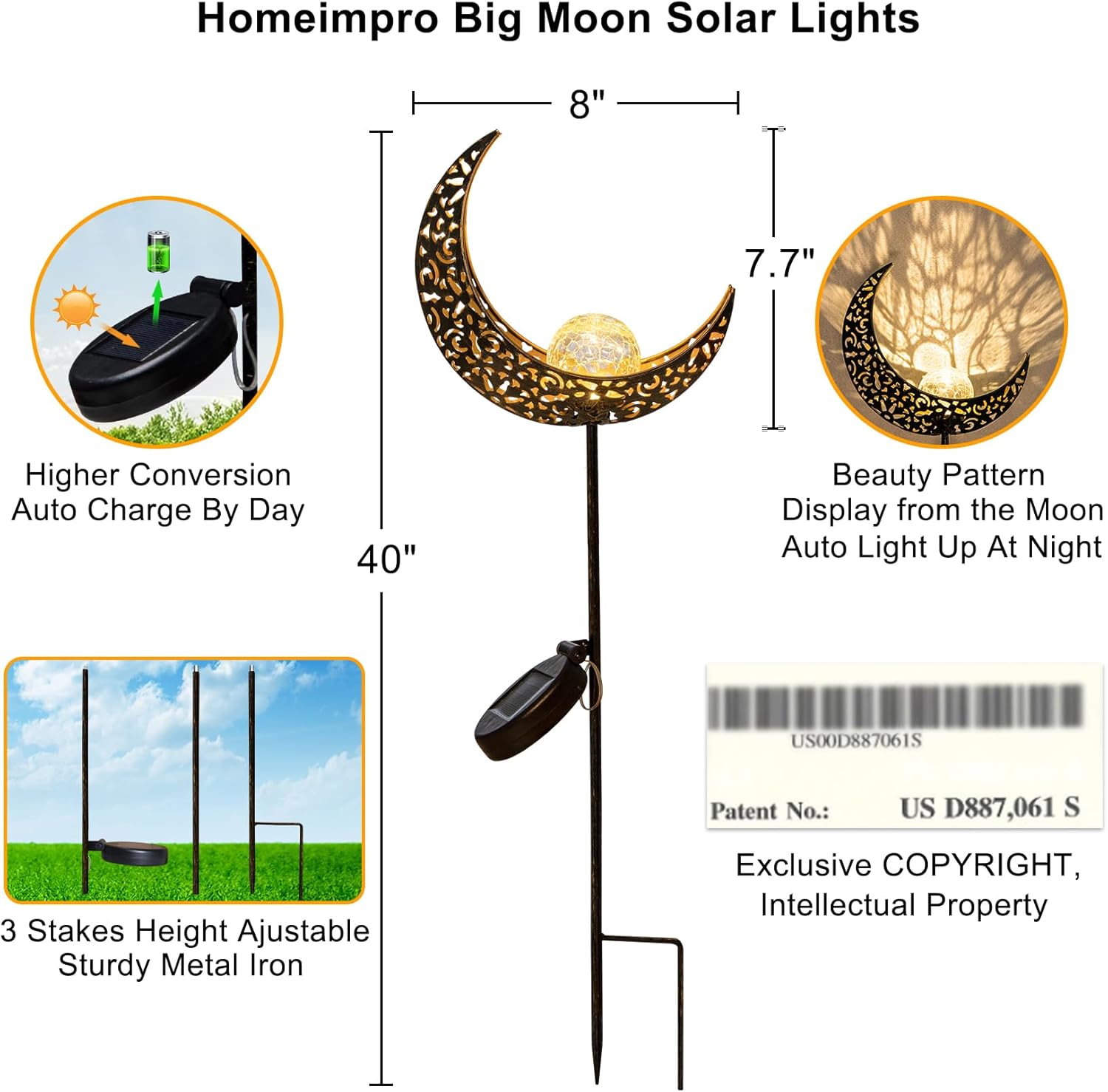 Moon Solar Lights Outdoor Garden Decor Gifts for Mom Women,Waterproof Stakes Yard Decorations for Lawn, Patio
