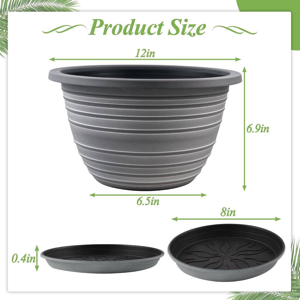 KPUVX 3 Pack 12 Inch Pots for Plants,Plastic Flower Pots Outdoor Indoor | Large Plant Pots with Drainage &