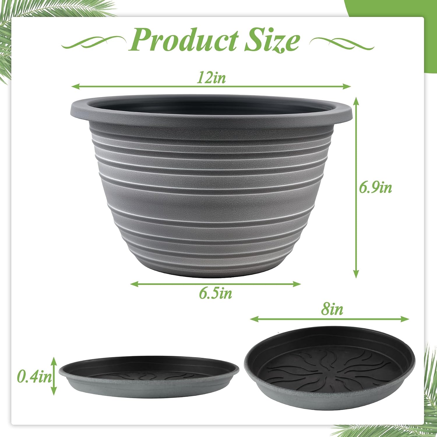 KPUVX 3 Pack 12 Inch Pots for Plants,Plastic Flower Pots Outdoor Indoor | Large Plant Pots with Drainage &