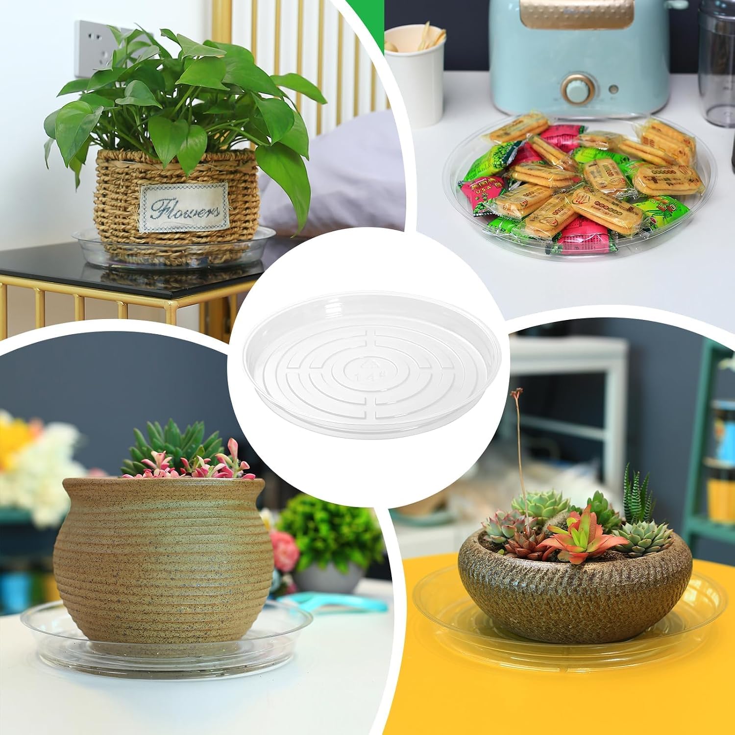 30 Pack 14 Inch Plant Saucer Clear Plant Saucers for Outdoors Plant Drip Trays Extra Large Plant Saucer Dish Plant Pot