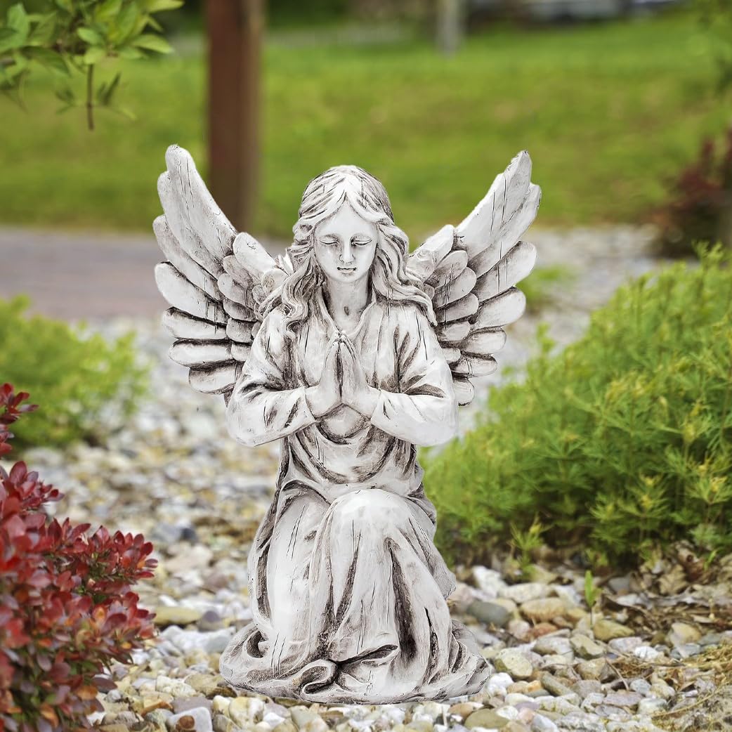 Praying Angel Garden Statue – Outdoor Kneeling Angel Figurine for Yard, Patio, Memorial Decor, Resin Sculpture